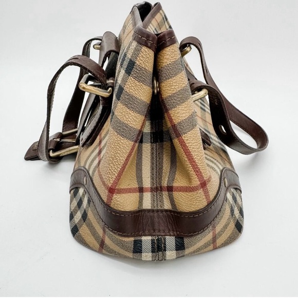 Burberry Bag Haymarket Nova Check Buckle Satchel Brown Leather Plaid - Picture 10 of 14